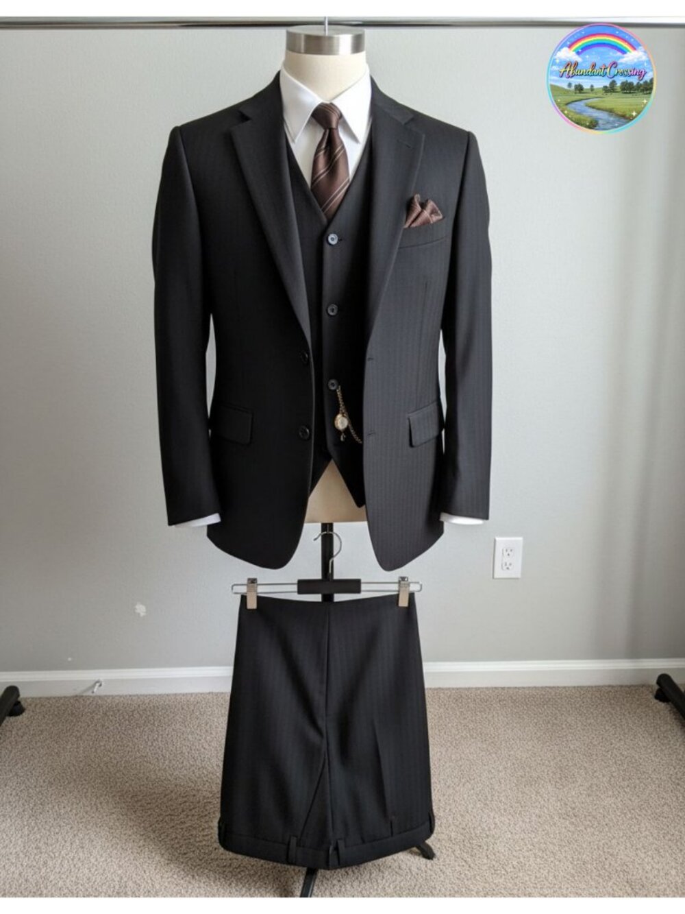 3 Piece Tweed Herringbone Suit Blazer Vest Pants Set Wedding Business